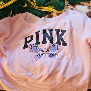 PINK Victoria's Secret Light Pink Sweatshirt with Butterfly Cropped Size M